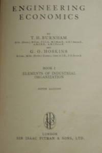 Engineering Economis: Book I Elements of Industrial Organization