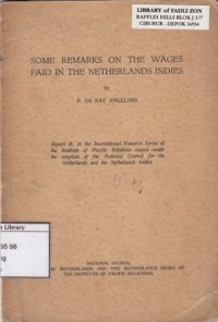 Some Remarks on the Wages Paid in the Netherlands Indies